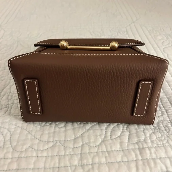 STRATHBERRY Mosaic Nano Leather Top-Handle Handbag Crossbody in Chocolate Brown - Picture 3 of 16